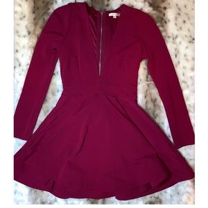 (Luxxel) Long sleeve thick deep V skater dress